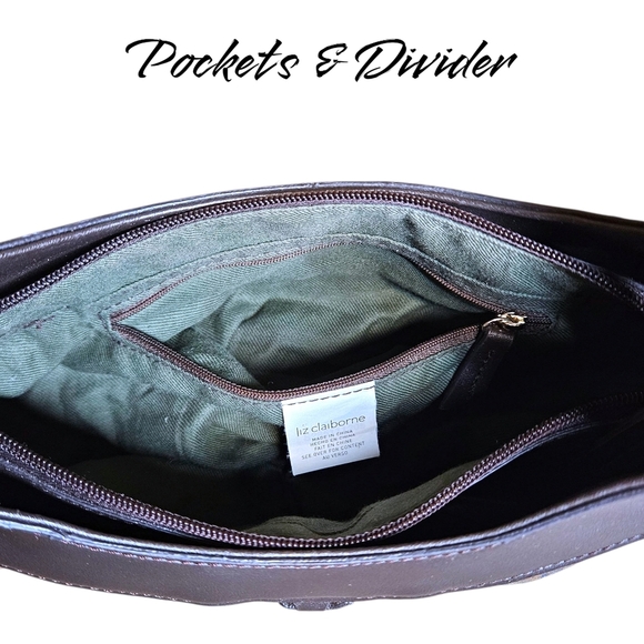 Y2K Liz Claiborne Monogram Shoulder Bag Brown Crescent Purse Retro Fairycore 00s - Picture 9 of 12